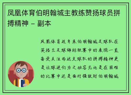 凤凰体育伯明翰城主教练赞扬球员拼搏精神 - 副本